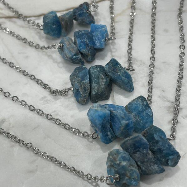 Natural Raw Apatite Necklace - 46 to 51cm Stainless Steel Chain