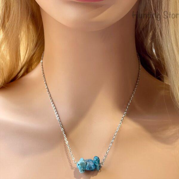 Natural Raw Apatite Necklace - 46 to 51cm Stainless Steel Chain