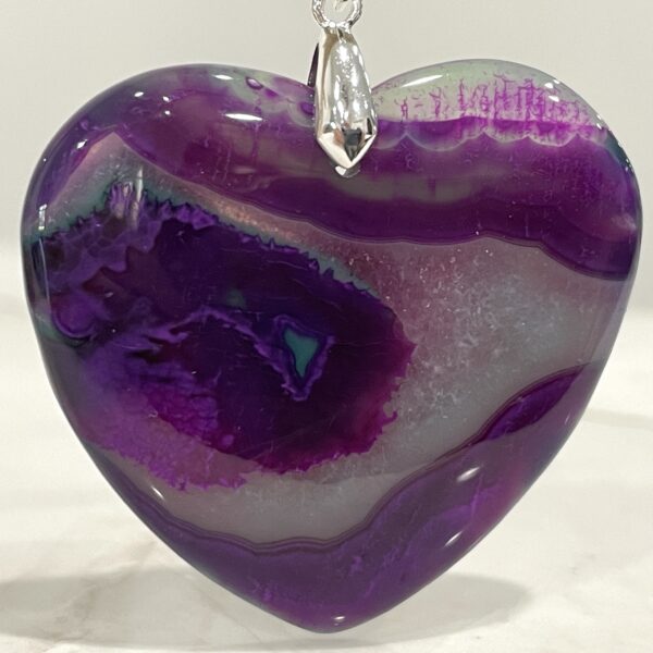 Agate Crystal Heart Pendants 43 to 47mm - Calming Spiritual, Mystical Purples