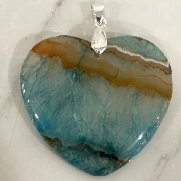 Agate Crystal Heart Pendant 43mm - Cool Calming Blues S3283