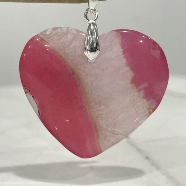 Agate Crystal Heart Pendants 41 to 44mm - Unconditional Love Pinks