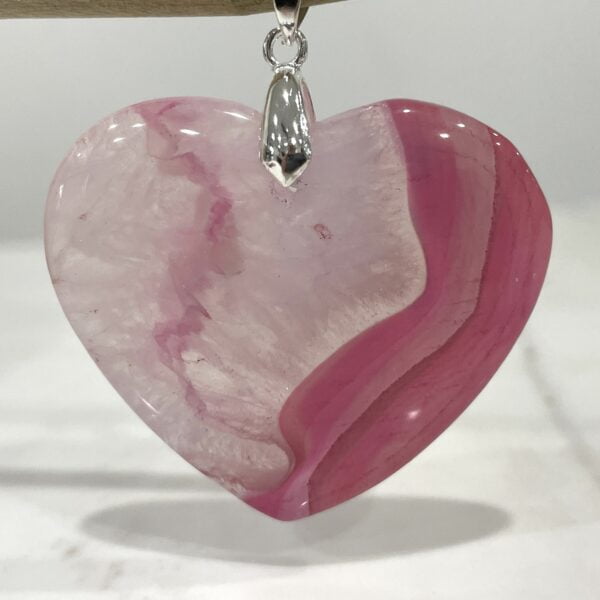 Agate Crystal Heart Pendants 41 to 44mm - Unconditional Love Pinks