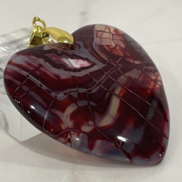 Agate Crystal Heart Pendant 43mm - Warming Energising Reds B76P177725