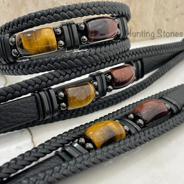 Men's Tiger Eye Braided Genuine Leather Bracelet