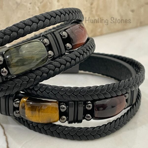 Men's Tiger Eye Braided Genuine Leather Bracelet