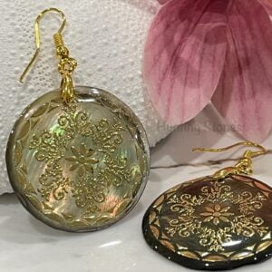 Handmade Natural Abalone Shell Gold Flower Mandala Earrings