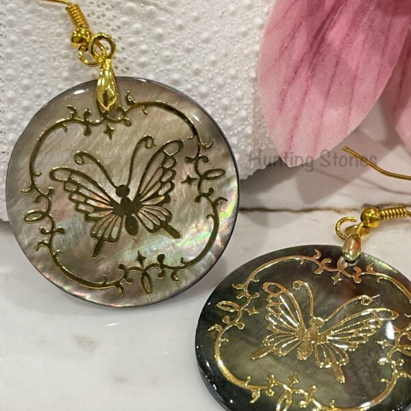 Handmade Natural Abalone Shell Gold Butterfly Earrings