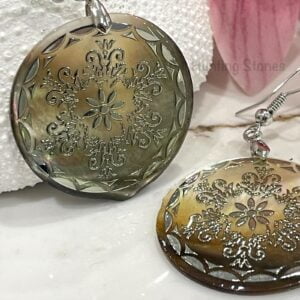 Handmade Natural Abalone Shell Silver Flower Mandala Earrings