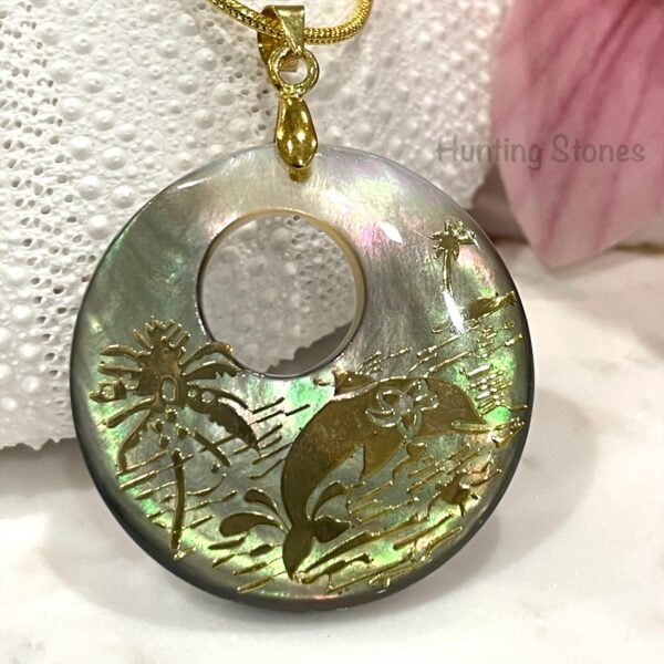 Handmade Natural Abalone Shell Dolphin Necklace Gold 30mm