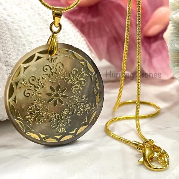 Handmade Natural Abalone Shell Gold Flower Mandala Necklace 30mm