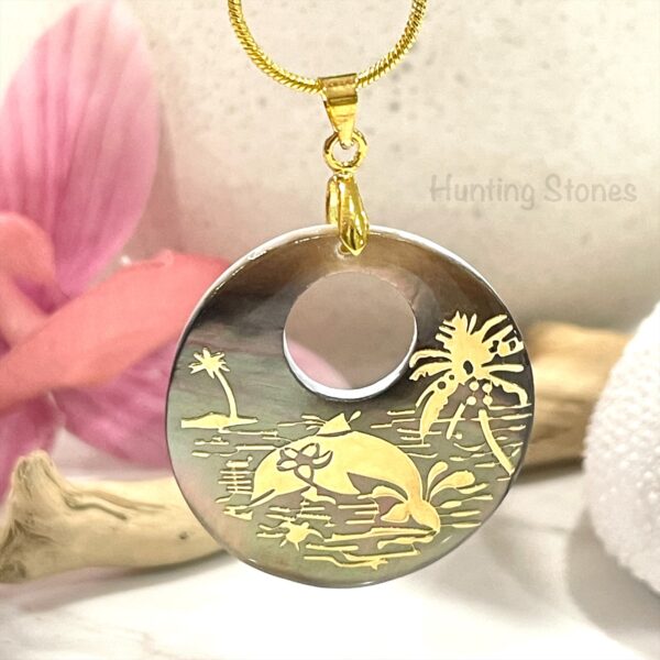 Handmade Natural Abalone Shell Dolphin Necklace Gold 30mm