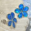 Stunning Fire Opal Tropical Flower Earrings Silver inlay 17mm Blue