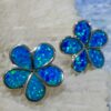 Stunning Fire Opal Tropical Flower Earrings Silver inlay 17mm Blue